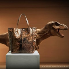 An AI visualization of a T-Rex handbag.