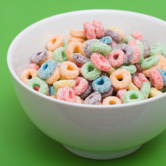 Bowl of colorful cereal rings