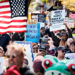 An animated gif comprised of scenes from No Kings protests.