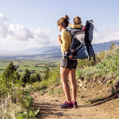 A mother and her son out hiking