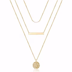 Dainty Layering Pearls Necklace Bar Necklace Hammered Disc Pendant Necklace Simple Layering Necklace Gold Plated Choker for Women