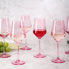Colored Wine Glass Set,12 oz Glasses Set of 6, Unique Italian Style Tall Stemmed for White & Red Wine, Water, Margarita Glasses, Color Tumbler, Gift, Viral Beautiful Glassware (Blush Pink)
