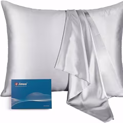 J JIMOO Natural 22 Momme 100% Mulberry Silk Pillowcase for Hair and Skin, Standard Size 20"X 26" Silk Pillow Case, Soft Smooth Cooling Premium Grade 6A Silk Pillow Cover with Zipper (Silver Grey 1pc)