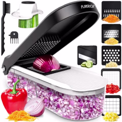 FOR BFCM BACON - Fullstar Compact Vegetable Chopper - Vegetable Cutter, Food Chopper, Veggie Chopper, Onion Chopper, Vegetable Chopper With Container, Vegetable Slicer, Vegetable Cutter, Mandoline Slicer (White/Black)