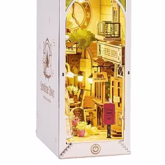 Rowood Book Nook Kits for Adults Bookshelf Insert Decor Alley 3D Wooden Puzzle Bookend DIY Craft Kits for Adults with LED Light - Sunshine Town