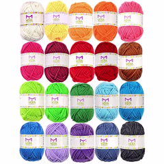 20 Acrylic Yarn Skeins - 438 Yards Multicolored Yarn in Total - Great Crochet and Knitting Starter Kit for Colorful Craft - Assorted Colors