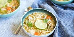 Coconut curry soup with chicken and noodles
