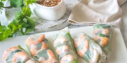 Shrimp rice paper rolls with peanut sauce