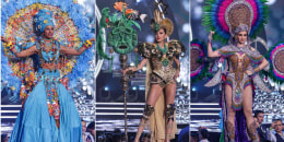 Candidatas latinas a Miss Universo 70ª edición en traje típico en la competencia preliminar