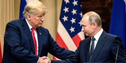 Donald Trump and Vladimir Putin at a joint press conference after their summit on July 16, 2018 in Helsinki, Finland.