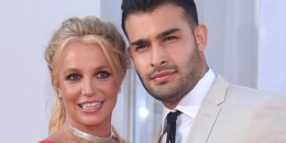 Britney Spears (L) and Sam Asghari at the premiere of "Once Upon A Time In Hollywood" in Los Angeles CA on July 22, 2019.