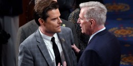 Rep. Matt Gaetz and Rep. Kevin McCarthy speak in the House Chamber