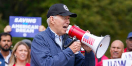 President Joe Biden joins striking United Auto Workers on the picket line, Tuesday, Sept. 26, 2023, in Van Buren Township, Mich.