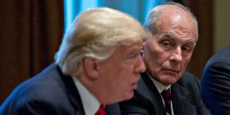 John Kelly and Donald Trump at a briefing with senior military leaders in the Cabinet Room of the White House