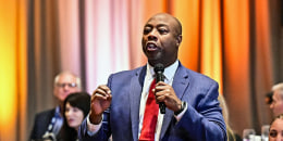 Republican presidential candidate Sen. Tim Scott campaigns in California.