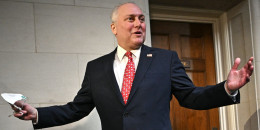 House Majority Leader Steve Scalise speaks to reporters as he arrives for a candidates forum for the position of house speaker on Capitol Hill on Oct. 10, 2023. 