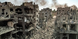 Buildings destroyed by Israeli air strikes in the Jabalia camp for Palestinian refugees in Gaza City on Oct. 11, 2023.