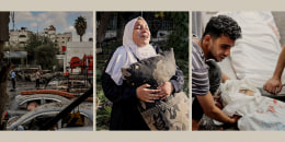 Photos: The destruction near the al-Ahli Baptist hospital in Gaza City on Weds. A woman mourns in the garden of the hospital. A man mourns over the body of a child killed at the hospital.