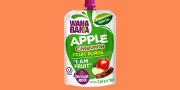 A WanaBana apple cinnamon fruit puree pouch. 