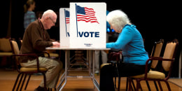 People vote at the Greenspring Retirement center during the mid-term election day in Fairfax, Va.