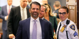 Donald Trump Jr Testifies For The Defense In Trump Organization Civil Fraud Trial smile happy court courtroom