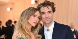 Suki Wattershouse and Robert Pattinson arrive for the Met Gala at the Metropolitan Museum of Art in New York on May 1, 2023.