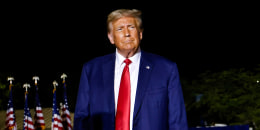 Former U.S. President Donald Trump arrives to deliver remarks during a campaign rally in Hialeah, Fla. on Nov. 8, 2023.