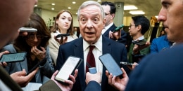  Dick Durbin, D-Ill., speaks with reporters at the Capitol. 