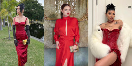 Karla Laveaga en la boda de Vicente Fernández Jr.; Nadia Ferreira en la gala Vogue del Día de Muertos 2023; Cazzu usando vestido rojo