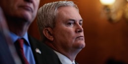 From left, Rep. Jason Smith, R-Mo., House Majority Whip Tom Emmer and Rep. James Comer, R-Ky., attend a news conference with House Republican leadership on Nov. 29, 2023. 