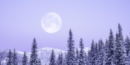 february full moon in snowy mountains