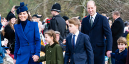 Catherine, Princess of Wales, Princess Charlotte of Wales, Prince George of Wales, Prince William, Prince of Wales, Prince Louis of Wales and Mia Tindall attend Christmas Morning Service at Sandringham Church on December 25, 2023 in Sandringham, Norfolk.