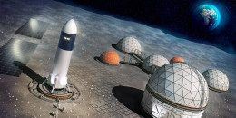 Concept illustration of a settlement on the surface of the moon. 
