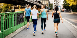A fitness group of woman walking.