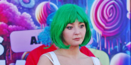 Scottish actor Kirsty Paterson portrays an Oompa Loompa at "Willy's Chocolate Experience" in Los Angeles.