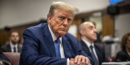 Donald Trump sits in Manhattan Criminal Court