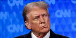 Donald Trump looks to his right