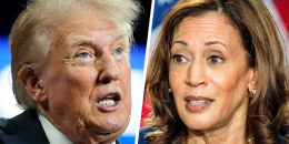 A split composite of Donald Trump and Kamala Harris.