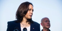 Kamala Harris looks to the right