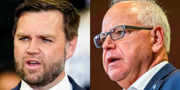 A split composite of JD Vance and Tim Walz.
