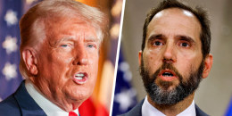 A split composite of Donald Trump and Jack Smith.