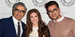 Eugene Levy, Sarah Levy and Daniel Levy attend the PALEYLIVE LA: An Evening With Schitts Creek, at the Paley Center for Media, in Beverly Hills, California, on March 2, 2016.