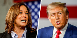 A split composite of Kamala Harris and Donald Trump.
