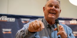 Sen. Jon Tester speaks at a rally on September 5, 2024 in Bozeman, Montana.