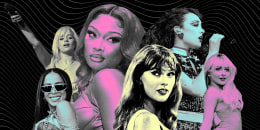 Photo Illustration: (L-R) Anitta, Camilla Cabello, Megan Thee Stallion, Taylor Swift, Chappell Roan, and Sabrina Carpenter