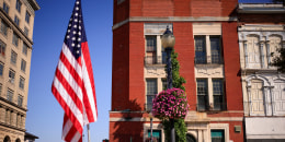 A U.S. flag in a street of Springfield, Ohio.