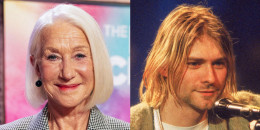 A split composite of Helen Mirren an Kurt Cobain.