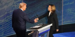 Kamala Harris and Donald Trump shake hands