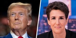 A split composite of Donald Trump and Rachel Maddow.