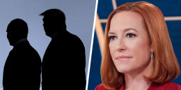 A split composite of Putin and Trump's shadows and Jen Psaki.